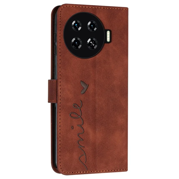 Para el caso TECNO Spark 20 Pro+ Skin-Touch Leather Love Heart Phone Cover con cierre magnético - Marrón