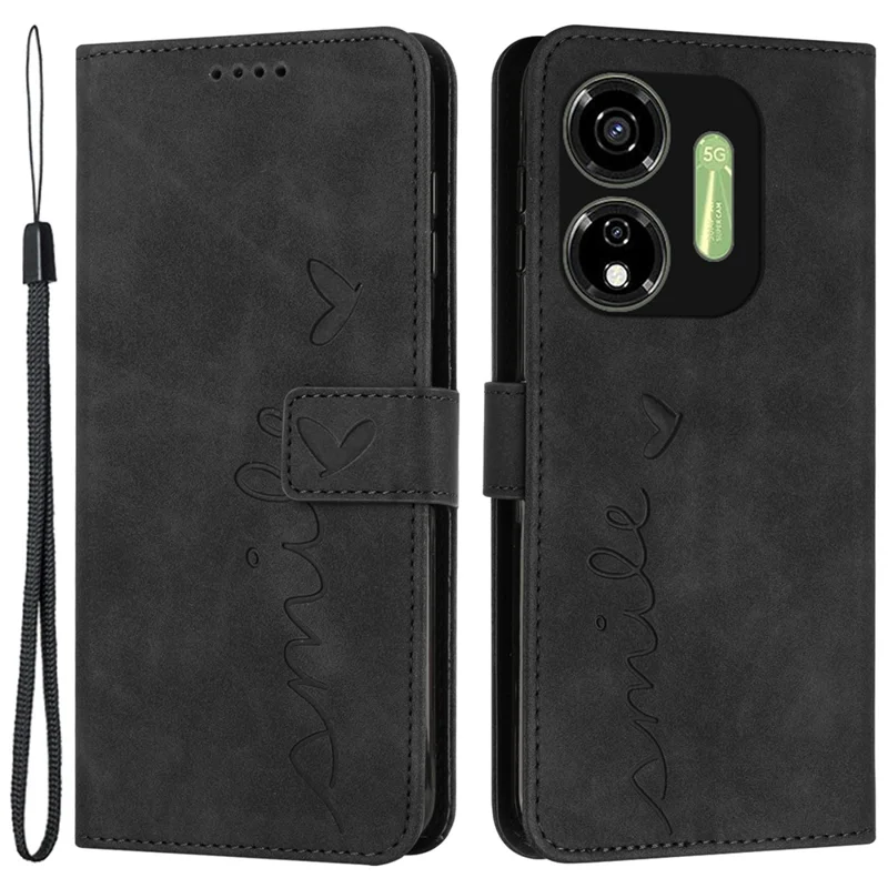 Для чехла itel P55 5G P661N Heart Pattern PU Кожаный противоударный TPU Flip Чехол для телефона - Черный