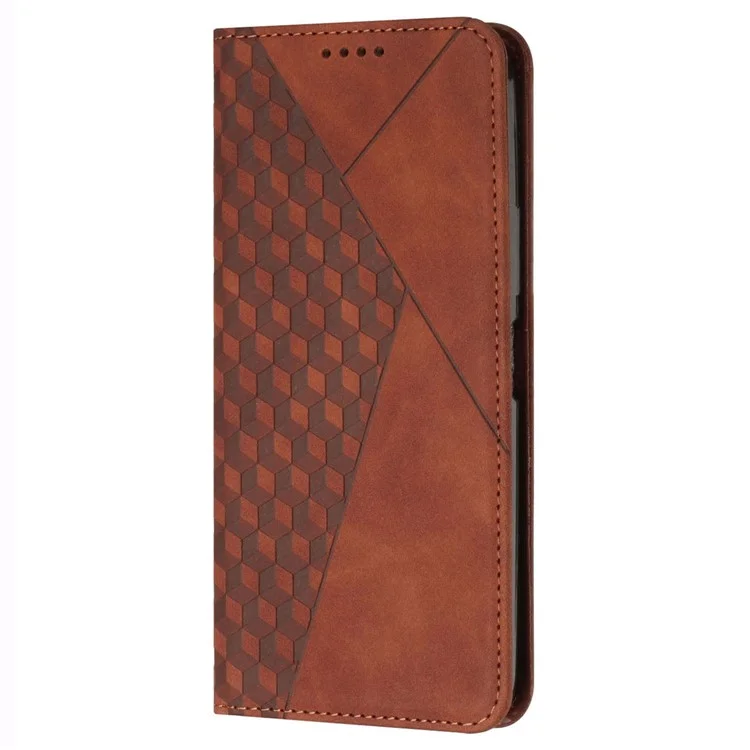 For Realme 12 Pro 5G / 12 Pro+ 5G Phone Case Wallet Splicing Rhombus PU Leather Flip Cover - Brown