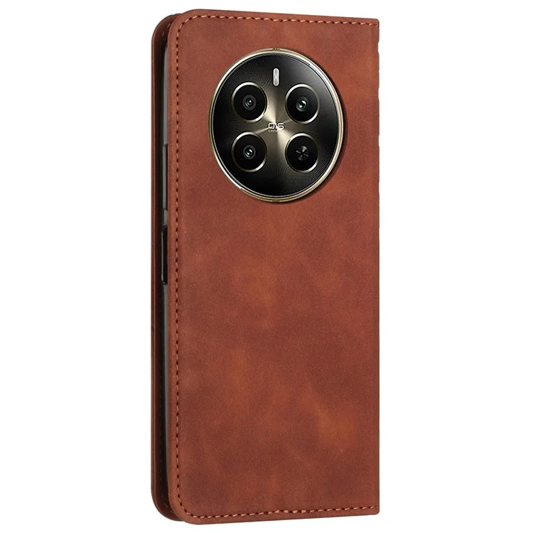 For Realme 12 Pro 5G / 12 Pro+ 5G Phone Case Wallet Splicing Rhombus PU Leather Flip Cover - Brown
