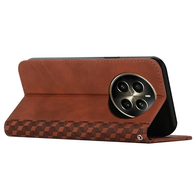 For Realme 12 Pro 5G / 12 Pro+ 5G Phone Case Wallet Splicing Rhombus PU Leather Flip Cover - Brown