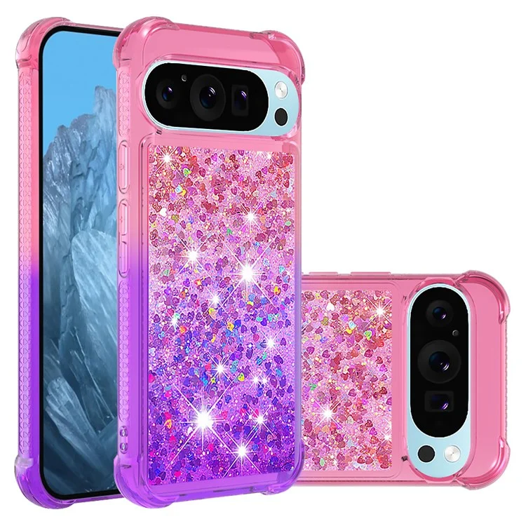 YB Quicksand Series-3 für Google Pixel 9 / Pixel 9 Pro Case Quicksand Gradient TPU Phone Cover - Rosa+Lila
