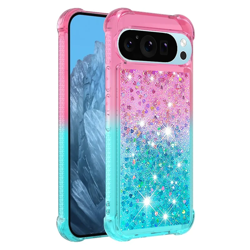 For Google Pixel 9 / Pixel 9 Pro TPU Case Gradient Quicksand Phone Back Cover - Pink+Sky Blue