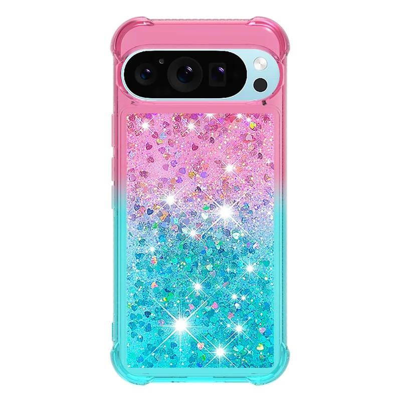 For Google Pixel 9 / Pixel 9 Pro TPU Case Gradient Quicksand Phone Back Cover - Pink+Sky Blue