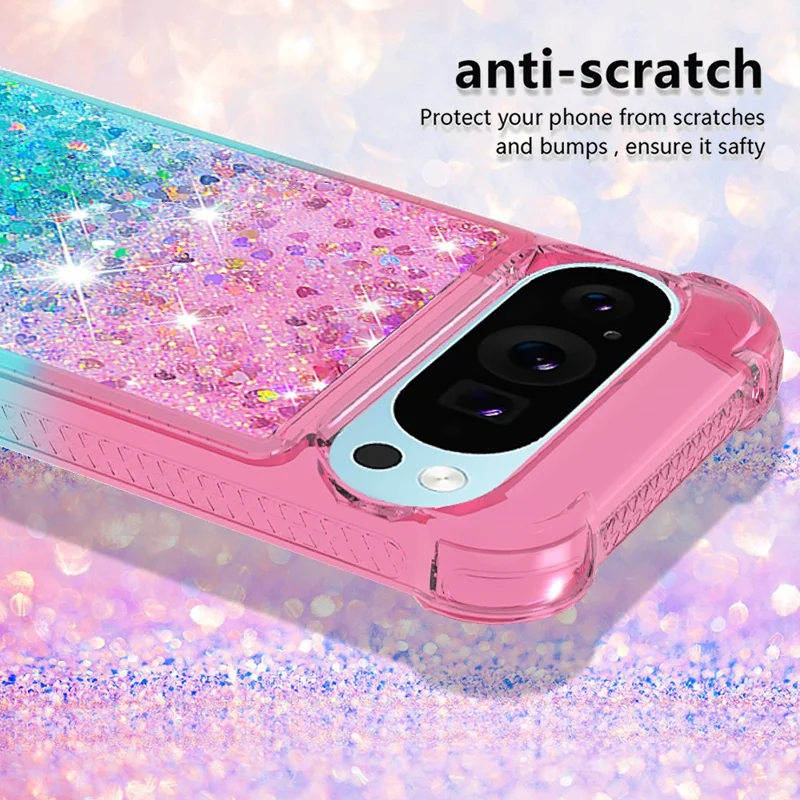For Google Pixel 9 / Pixel 9 Pro TPU Case Gradient Quicksand Phone Back Cover - Pink+Sky Blue