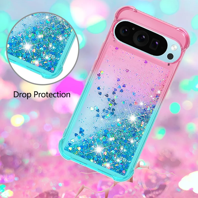 For Google Pixel 9 / Pixel 9 Pro TPU Case Gradient Quicksand Phone Back Cover - Pink+Sky Blue