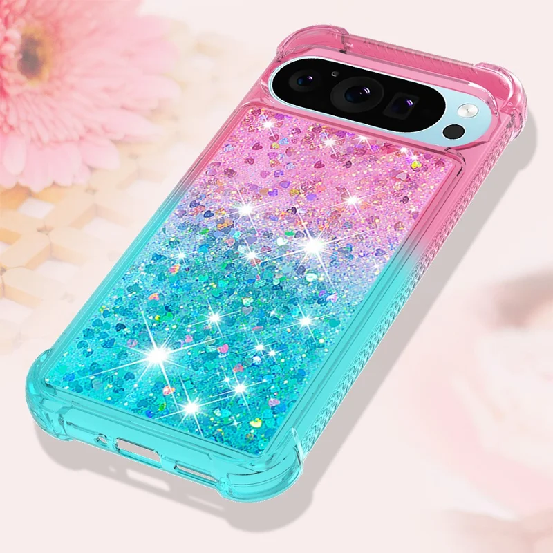 For Google Pixel 9 / Pixel 9 Pro TPU Case Gradient Quicksand Phone Back Cover - Pink+Sky Blue