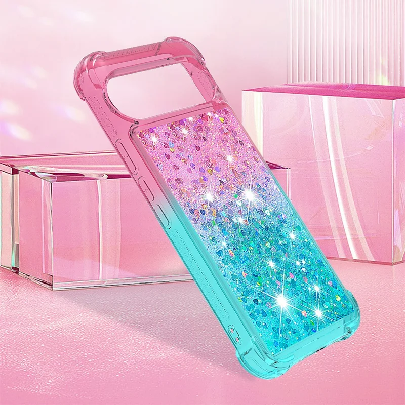 For Google Pixel 9 / Pixel 9 Pro TPU Case Gradient Quicksand Phone Back Cover - Pink+Sky Blue