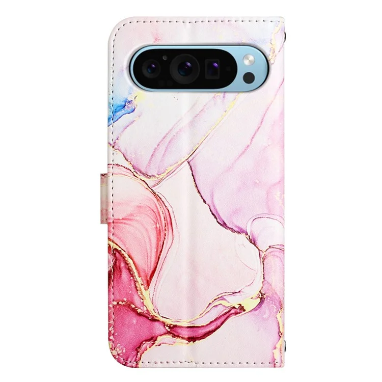 YB Pattern Printing Leather Series-5 Per Google Pixel 9 / Pixel 9 Pro Custodia Portafoglio in Piedi Cover per Telefono Motivo Marmo - Rose Gold LS005