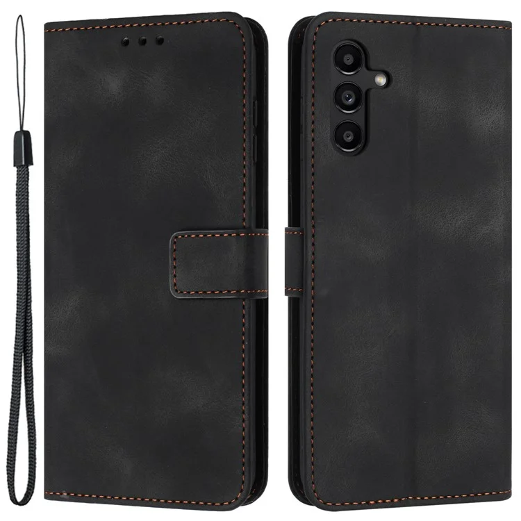 For Samsung Galaxy A34 5G Leather Case Solid Color Stand Wallet Cellphone Shell - Black