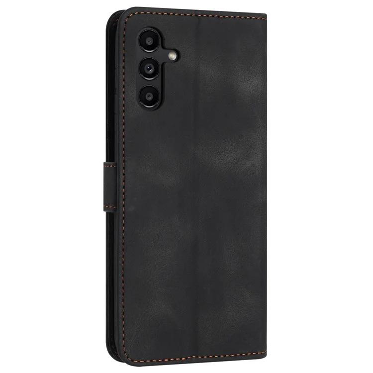 For Samsung Galaxy A34 5G Leather Case Solid Color Stand Wallet Cellphone Shell - Black