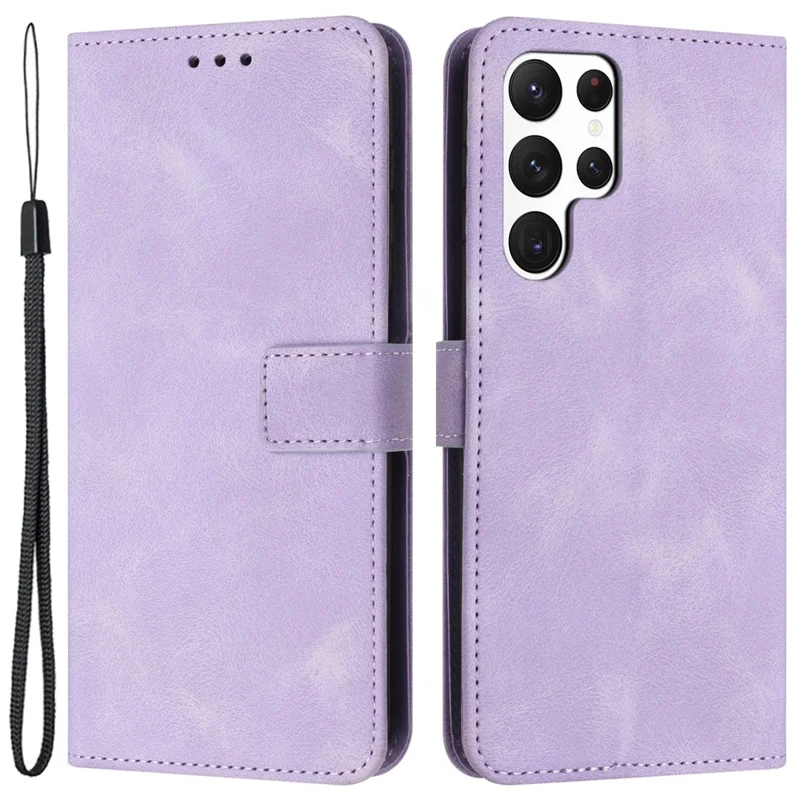 For Samsung Galaxy S23 Ultra Case Wallet PU Leather Skin Touch Feeling Phone Cover - Purple