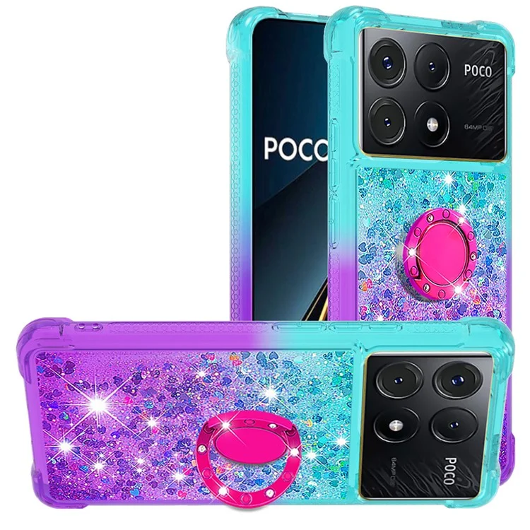YB Quicksand Series-8 per Xiaomi Poco X6 Pro 5G / Redmi K70E 5G TPU Case Kickstand Gradient Phone Cover - Blu Cielo+Viola