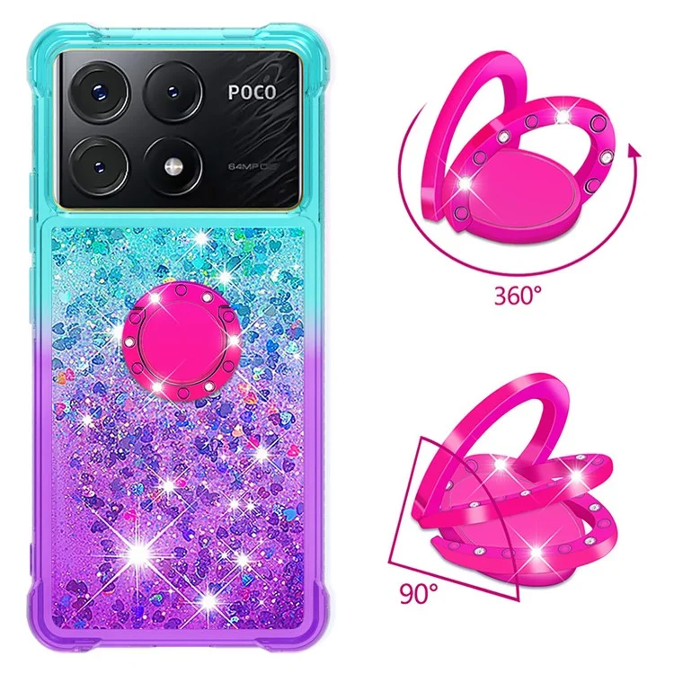 YB Quicksand Series-8 per Xiaomi Poco X6 Pro 5G / Redmi K70E 5G TPU Case Kickstand Gradient Phone Cover - Blu Cielo+Viola