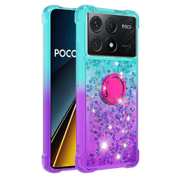 YB Quicksand Series-8 per Xiaomi Poco X6 Pro 5G / Redmi K70E 5G TPU Case Kickstand Gradient Phone Cover - Blu Cielo+Viola