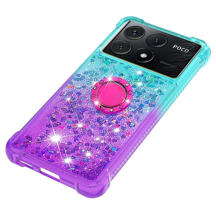 YB Quicksand Series-8 per Xiaomi Poco X6 Pro 5G / Redmi K70E 5G TPU Case Kickstand Gradient Phone Cover - Blu Cielo+Viola