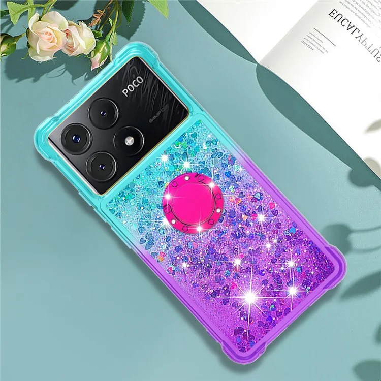 YB Quicksand Series-8 per Xiaomi Poco X6 Pro 5G / Redmi K70E 5G TPU Case Kickstand Gradient Phone Cover - Blu Cielo+Viola