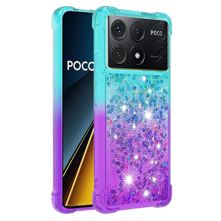 For Xiaomi Poco X6 Pro 5G / Redmi K70E 5G TPU Case Gradient Quicksand Phone Back Cover - Sky Blue+Purple