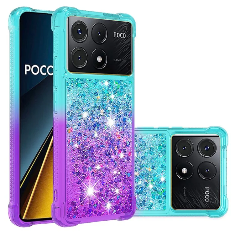 For Xiaomi Poco X6 Pro 5G / Redmi K70E 5G TPU Case Gradient Quicksand Phone Back Cover - Sky Blue+Purple