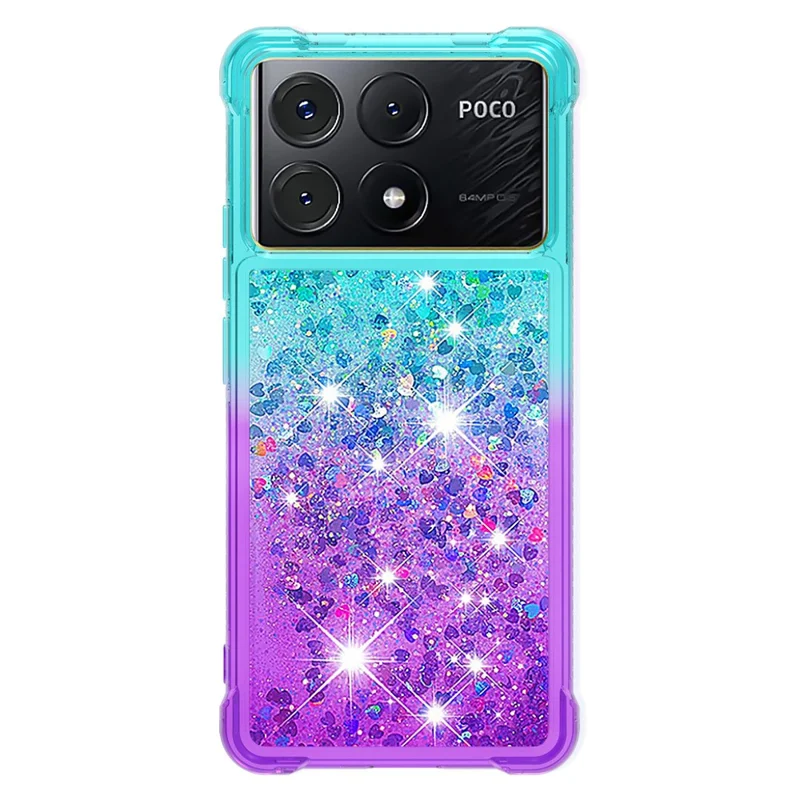 For Xiaomi Poco X6 Pro 5G / Redmi K70E 5G TPU Case Gradient Quicksand Phone Back Cover - Sky Blue+Purple