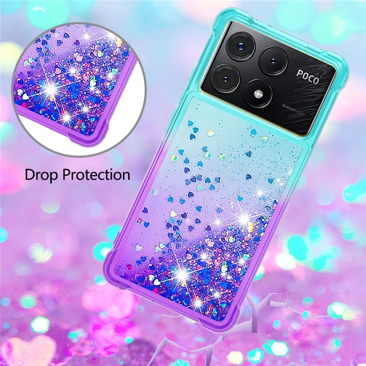 For Xiaomi Poco X6 Pro 5G / Redmi K70E 5G TPU Case Gradient Quicksand Phone Back Cover - Sky Blue+Purple