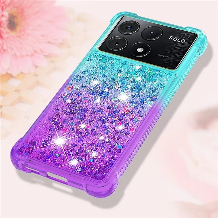 For Xiaomi Poco X6 Pro 5G / Redmi K70E 5G TPU Case Gradient Quicksand Phone Back Cover - Sky Blue+Purple