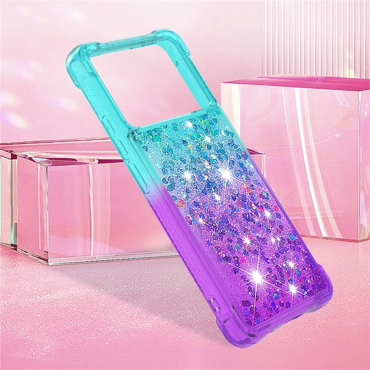 For Xiaomi Poco X6 Pro 5G / Redmi K70E 5G TPU Case Gradient Quicksand Phone Back Cover - Sky Blue+Purple