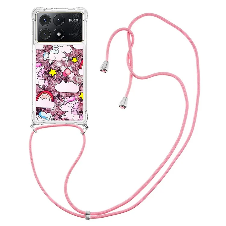 For Xiaomi Poco X6 Pro 5G / Redmi K70E 5G TPU Case with Lanyard Quicksand Pattern Print Phone Cover - Cute Horse and Clouds