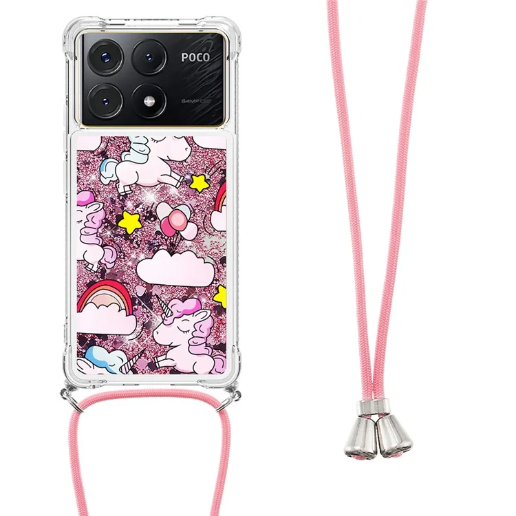For Xiaomi Poco X6 Pro 5G / Redmi K70E 5G TPU Case with Lanyard Quicksand Pattern Print Phone Cover - Cute Horse and Clouds