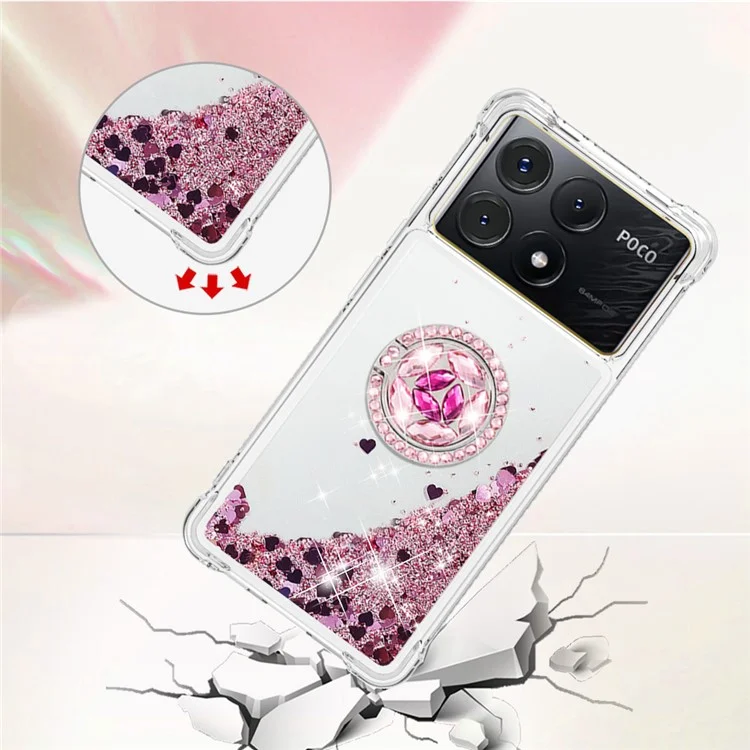 YB Quicksand Series-7 para Xiaomi Poco X6 Pro 5G / Redmi K70E 5G Funda con Soporte Plegable Funda TPU para Teléfono - Rosa Oro / Corazones