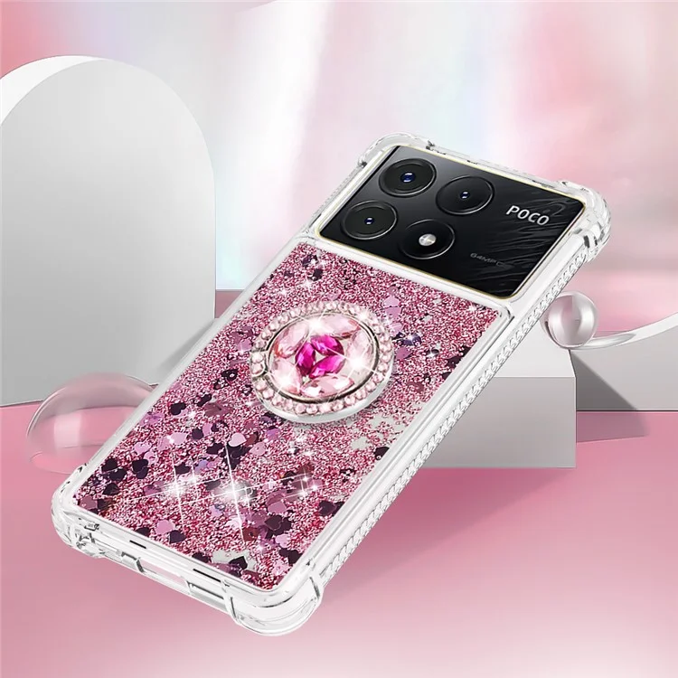 YB Quicksand Series-7 para Xiaomi Poco X6 Pro 5G / Redmi K70E 5G Funda con Soporte Plegable Funda TPU para Teléfono - Rosa Oro / Corazones