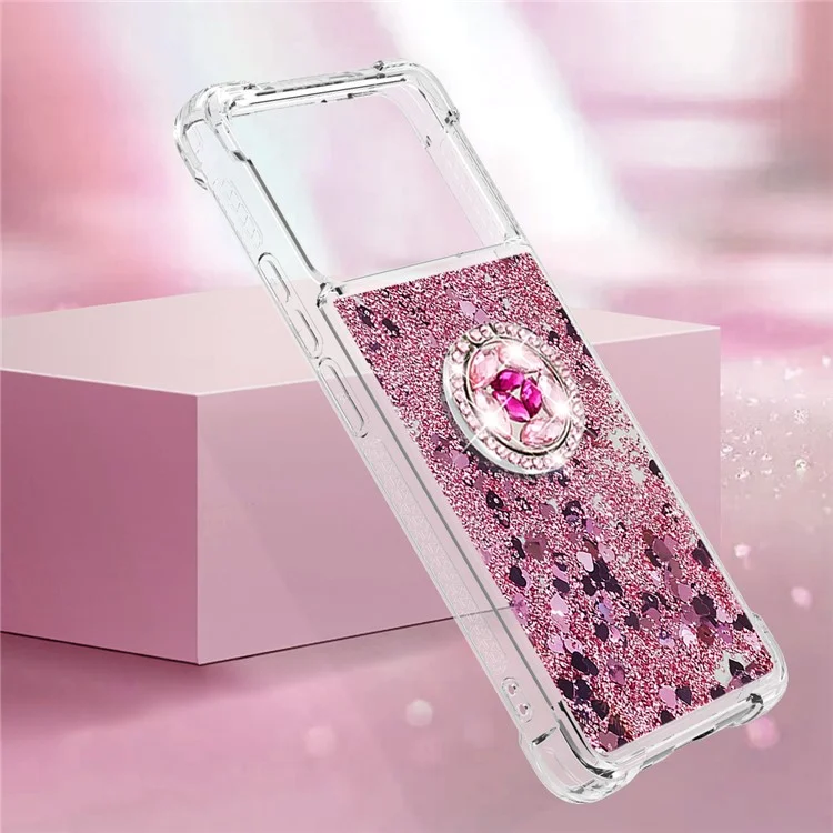YB Quicksand Series-7 para Xiaomi Poco X6 Pro 5G / Redmi K70E 5G Funda con Soporte Plegable Funda TPU para Teléfono - Rosa Oro / Corazones