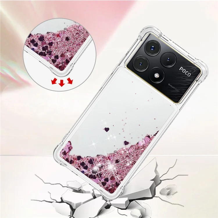 YB Quicksand Series-1 Para Xiaomi Poco X6 Pro 5G / Redmi K70E 5G Caja TPU Quicksand Cubierta Trasera del Teléfono - Oro Rosa / Corazones