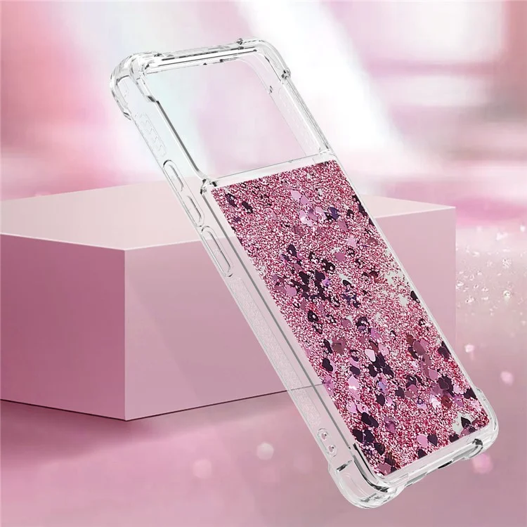 YB Quicksand Series-1 Para Xiaomi Poco X6 Pro 5G / Redmi K70E 5G Caja TPU Quicksand Cubierta Trasera del Teléfono - Oro Rosa / Corazones