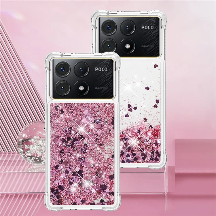 YB Quicksand Series-1 Para Xiaomi Poco X6 Pro 5G / Redmi K70E 5G Caja TPU Quicksand Cubierta Trasera del Teléfono - Oro Rosa / Corazones