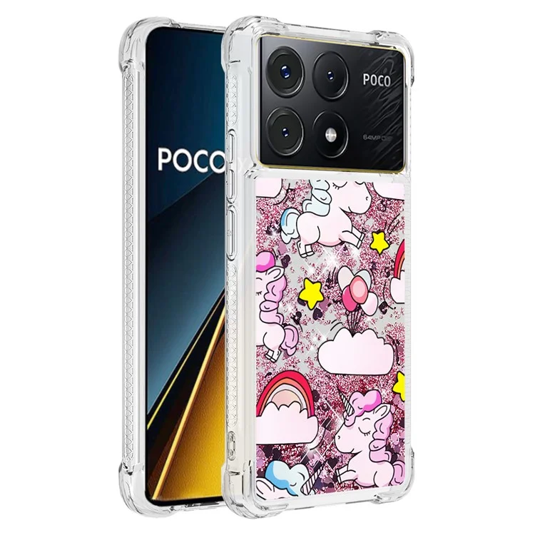 For Xiaomi Poco X6 Pro 5G / Redmi K70E 5G TPU Case with Quicksand and Pattern Printed - Cute Horse and Clouds