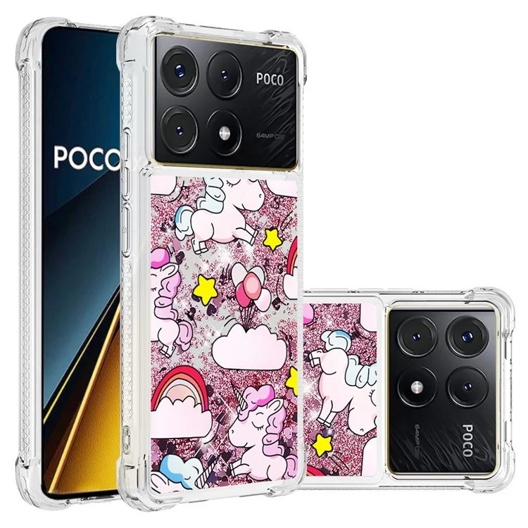 For Xiaomi Poco X6 Pro 5G / Redmi K70E 5G TPU Case with Quicksand and Pattern Printed - Cute Horse and Clouds