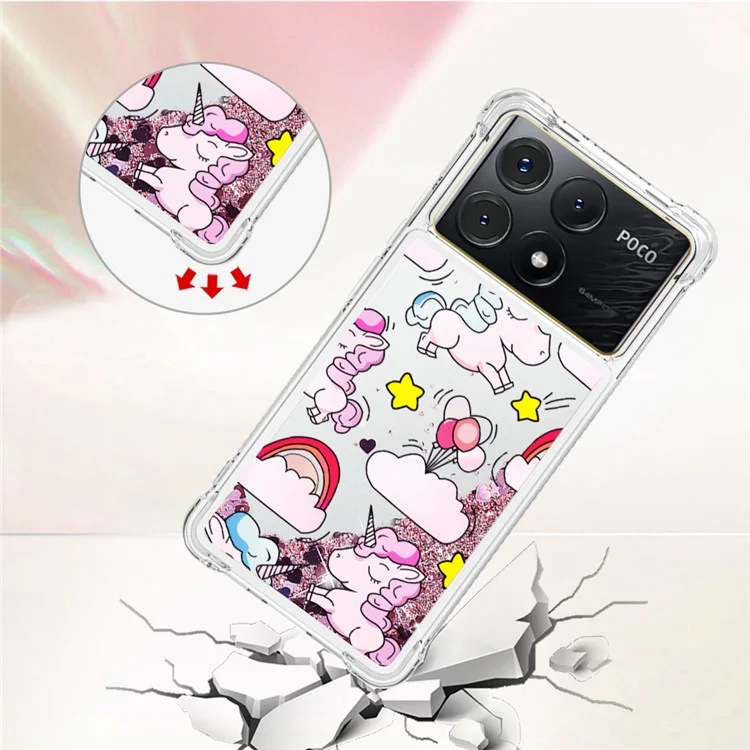 For Xiaomi Poco X6 Pro 5G / Redmi K70E 5G TPU Case with Quicksand and Pattern Printed - Cute Horse and Clouds