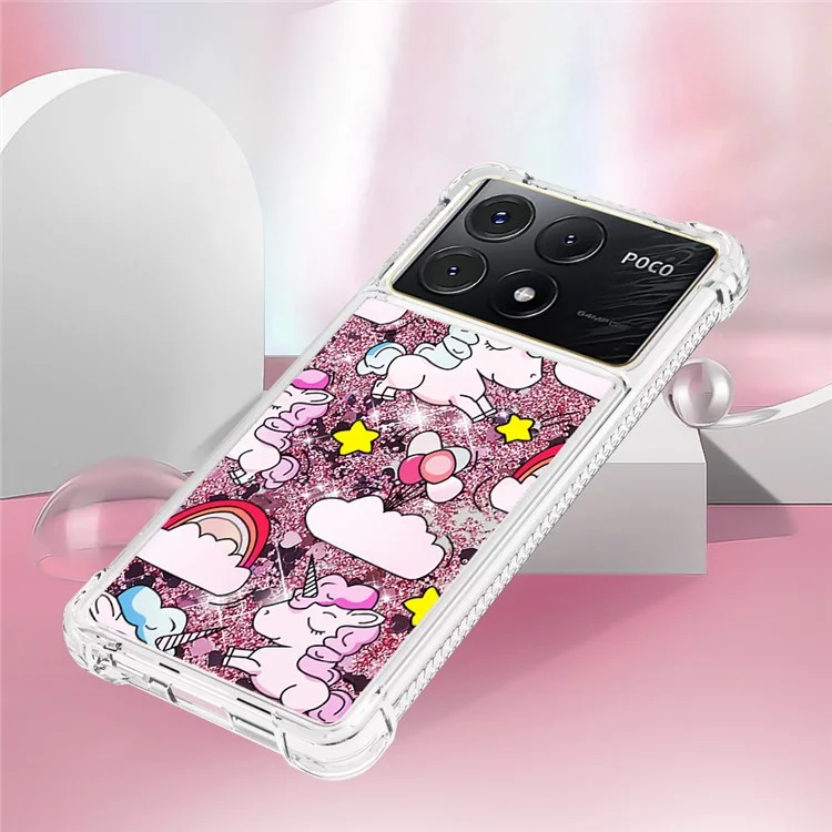 For Xiaomi Poco X6 Pro 5G / Redmi K70E 5G TPU Case with Quicksand and Pattern Printed - Cute Horse and Clouds