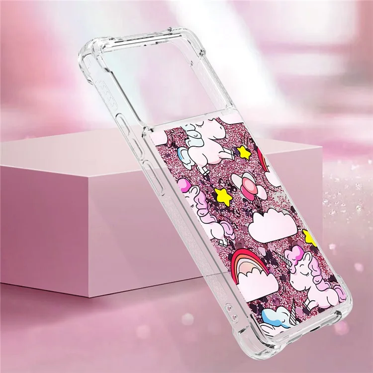 For Xiaomi Poco X6 Pro 5G / Redmi K70E 5G TPU Case with Quicksand and Pattern Printed - Cute Horse and Clouds