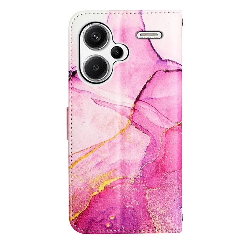 For Xiaomi Redmi Note 13 Pro+ 5G Case with Strap Marble Pattern Leather Phone Cover Card Holder - Pink+Purple+Gold LS001