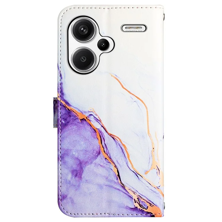 For Xiaomi Redmi Note 13 Pro+ 5G Leather Case with Shoulder Strap Marble Pattern Phone Stand Cover - White / Purple LS006