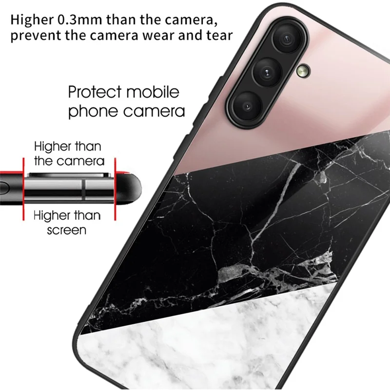 For Samsung Galaxy A25 5G (Global) (161.0 x 76.5 x 8.3mm) Pattern Printing Phone Case Tempered Glass+TPU+PC Cover - Three-Color Marble Texture