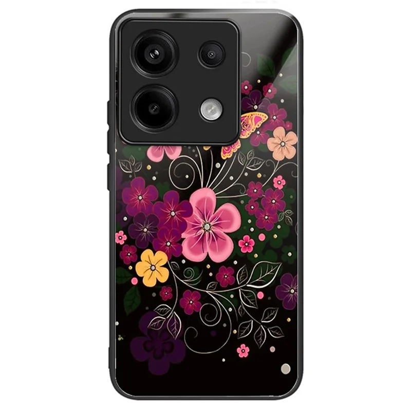 For Xiaomi Redmi Note 13 Pro 5G / Poco X6 5G Phone Case Pattern Printing Tempered Glass+TPU+PC Cover - Flower and Butterfly