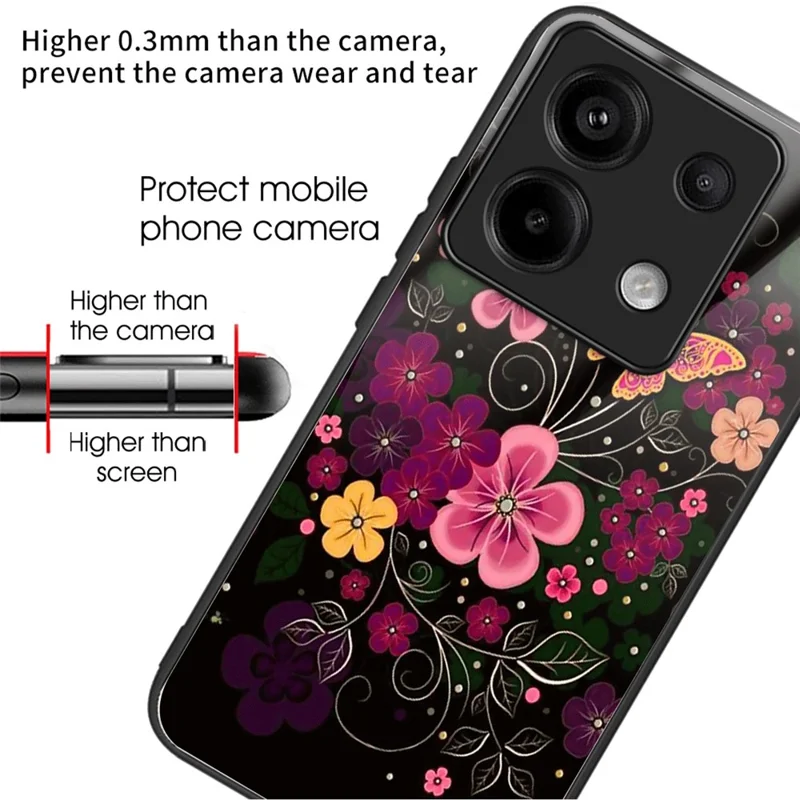 For Xiaomi Redmi Note 13 Pro 5G / Poco X6 5G Phone Case Pattern Printing Tempered Glass+TPU+PC Cover - Flower and Butterfly