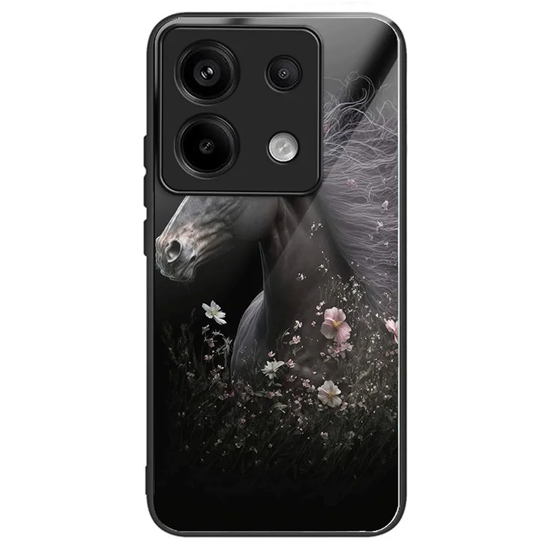 Pour Xiaomi Redmi Note 13 Pro 5G / Poco X6 5G Étui de téléphone Impression de motif Verre trempé+TPU+PC Cover - Cheval et Fleur