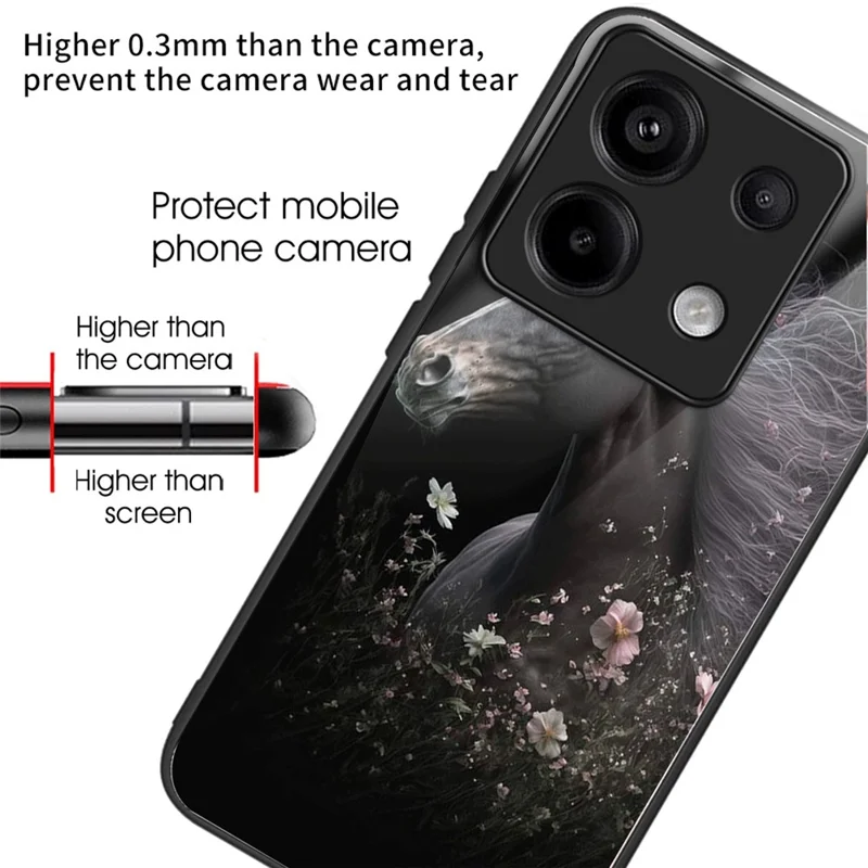Pour Xiaomi Redmi Note 13 Pro 5G / Poco X6 5G Étui de téléphone Impression de motif Verre trempé+TPU+PC Cover - Cheval et Fleur