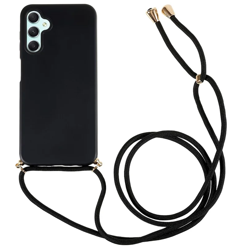 For Samsung Galaxy A35 5G Case with Lanyard TPU+Wheat Straw Eco-friendly Phone Cover - Black