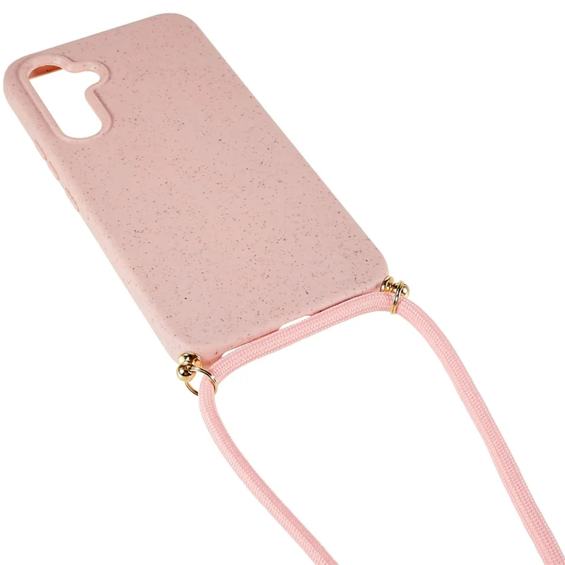 For Samsung Galaxy A55 5G Crossbody Phone Case Biodegradable Wheat Straw Phone Cover - Pink
