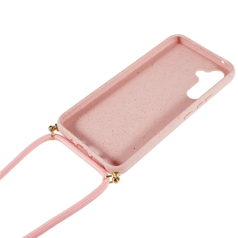 For Samsung Galaxy A55 5G Crossbody Phone Case Biodegradable Wheat Straw Phone Cover - Pink